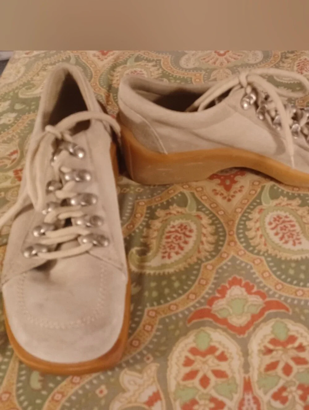 Donald J Pliner Sport 6.5 Taupe Lace-Up Suede Platform Loafers Shoes